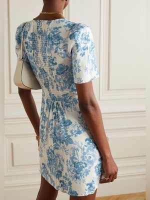reformation blue mini dress Reformation Brittney Floral Print Crepe Mini Dress size 0 in White Blue