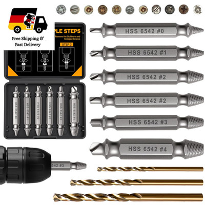 Schraubenausdreher Set 9 Stück HSS 6542 mit 3 Spiralbohrern für beschädigte