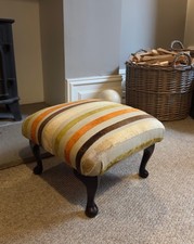 Vintage Upholstered Footstool Queen Anne Style Velvet Stripe Chic Stool UK