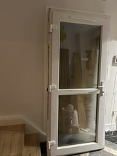 Used PVC Door White External Back/Side Door with frosted Glass 