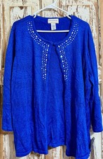 Alfred Dunner Embellished 3/4 Sleeve 2 Fer Sweater Set - Cobalt - Size 1X