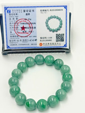 Certified Natural Grade A Jadeite Jade Beaded Bracelet Green 13.5 mm 500570