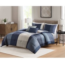 5pc King Plaid Bedding Set Blue