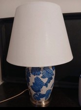 Blue Leaf Pattern Table Lamp With White Shade