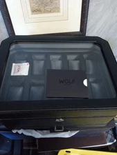 WOLF Windsor 10 Piece Watch Box Case & Jewelry Drawer 466202 Black & Silver NICE