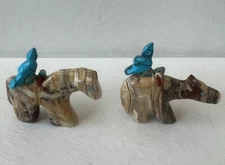 Zuni Onyx Horses BlueBird Fetish Fernando Laiwakete *SIGNED* Tq Gift F9376