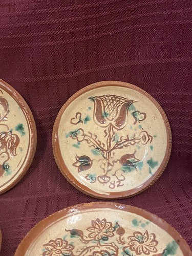Set of 4 Clay ORNATE mini plates/coasters 3" in diameter...marked REUS 1982 - Picture 4 of 11