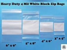 Heavy Duty 4Mil White Block Zip Seal Bags Writable Reclosable Lock Whiteblock