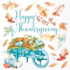Decoupage Art Craft-Guest/Cocktail Size-Wheelbarrow Wishes, Autumn, Thanksgiving