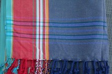 Denim with Red Stripe Kenyan Kikoy 100 Hand Combed Cotton Swimwear Coverup Saro