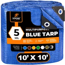 Better Blue Poly Tarp 10' x 10' (Pack 20)  - Multipurpose Protective Cover 5 Mil