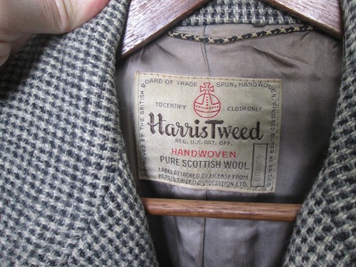 Vintage Macy's Harris Tweed Long Overcoat L Top Coat Wool Woven Check Scottish - Picture 3 of 17