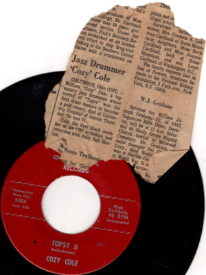 Cozy Cole   Topsy 1958 Love Jazz Rock 'N Roll VG+ Newspaper Obituary