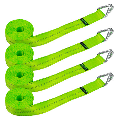 VULCAN Winch Strap - Wire Hook - 2'' x 15', 4 Pack - High-Viz - 3300 lbs SWL