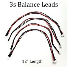 RCP-JRJST (4)  3s Lipo Battery Balance Lead Extensions 12" Long  4 Cables