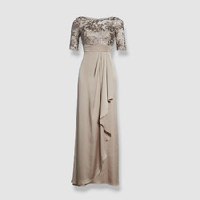 379 Adrianna Papell Women's Beige Floral Lace Sequin Formal Gown Dress Dress 2