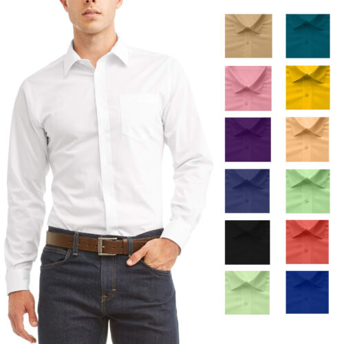Herren Berlioni langärmelig normale Passform klassisch geknöpft einfarbiges Kleid Shirt - Bild 1 von 194