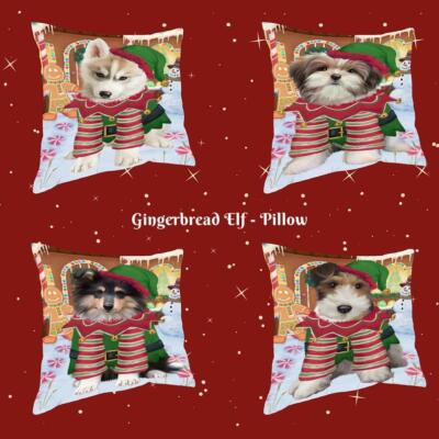 Christmas Gingerbread Elf Dog Cat Pet Photo Throw Decorative Travel Pillow