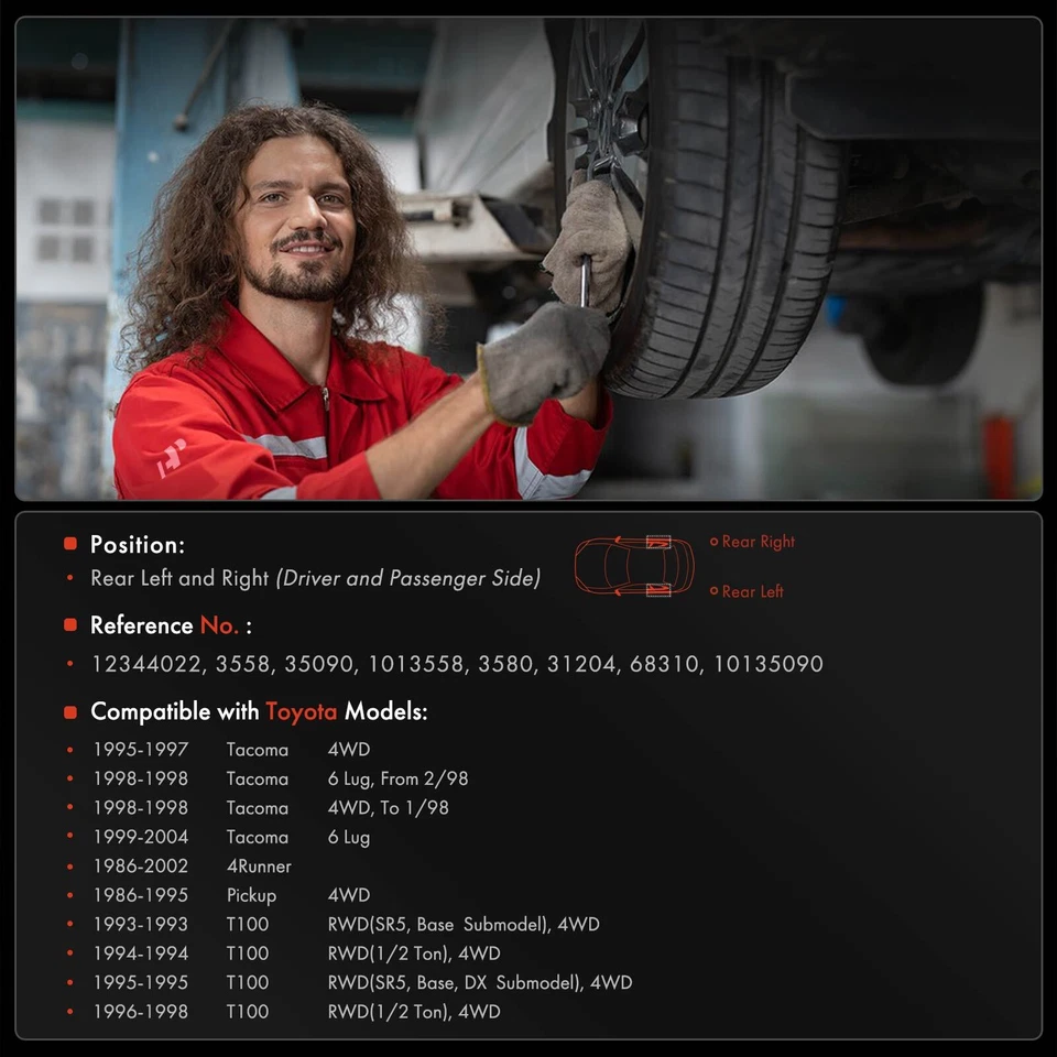 2x Rear LH & RH Side Brake Drum for Toyota Tacoma 1995-2004 4Runner Pickup T100 - Image 3 of 4