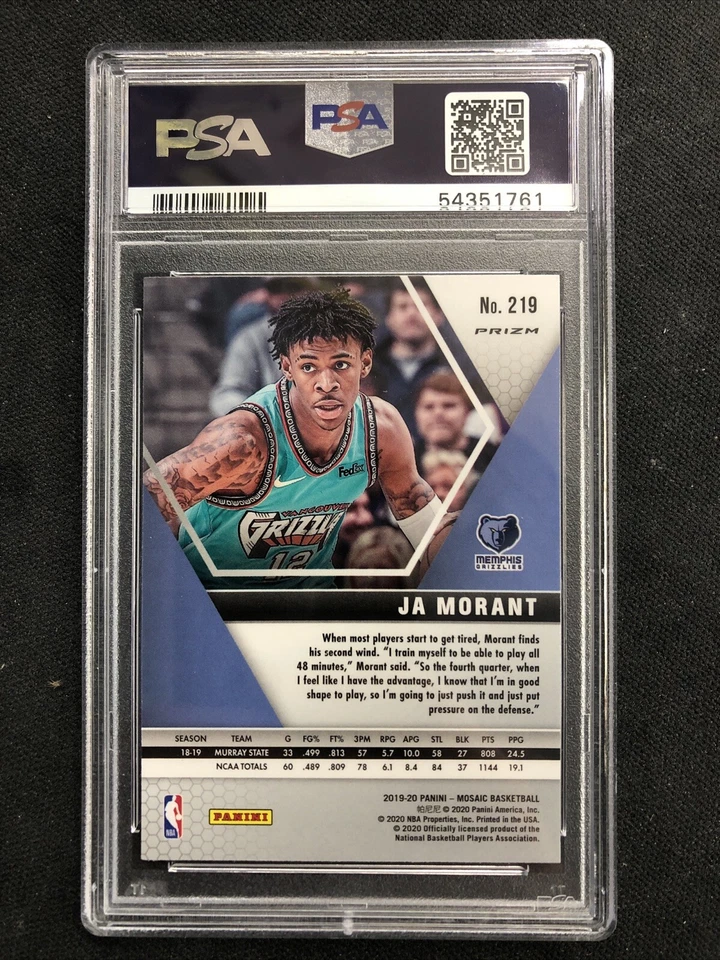 Ja Morant 2019-20 Panini Mosaic Reactive Orange Prizm #219 PSA 10 Rookie RC Foto 2 de 2