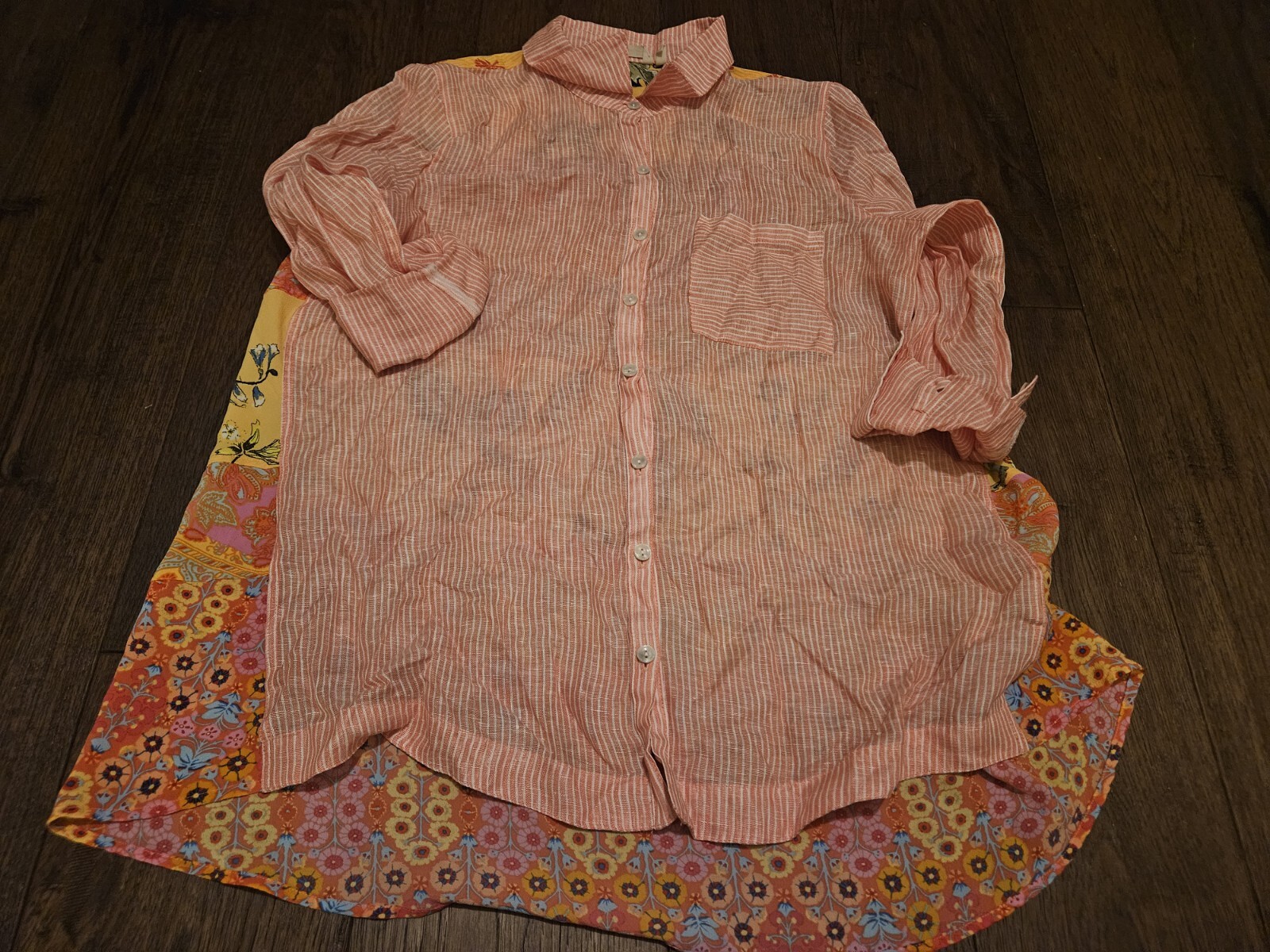 Soft Surroundings Linen Patchwork Back Orange but… - image 1