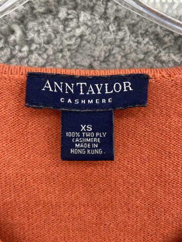 ANN TAYLOR 100% 2-PLY CASHMERE Tangerine SWEATER Size XS - Picture 3 of 8