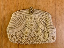 Vintage White Beaded Finger Purse Evening Clutch ART DECO 1920s