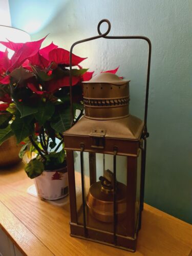 Antique Oil Lamp Marine Ship Lantern Copper Boat Cabin Lamp Marked British Make - 第 3/23 張圖片