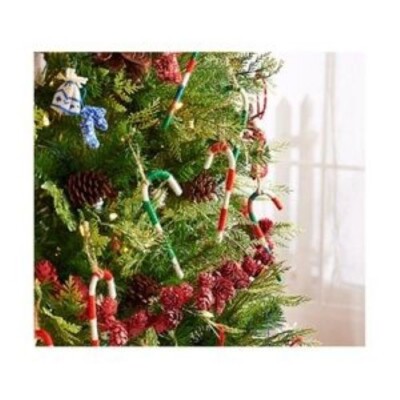 QVC ED 12 -PC RED AND WHITE YARN CANDY CANE ORNAMENTS, NEW IN BOX