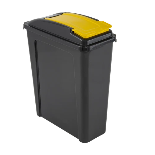 Recycle It 25L Slimline Bin & Lid  Recycling Waste Bin Graphite/Yellow