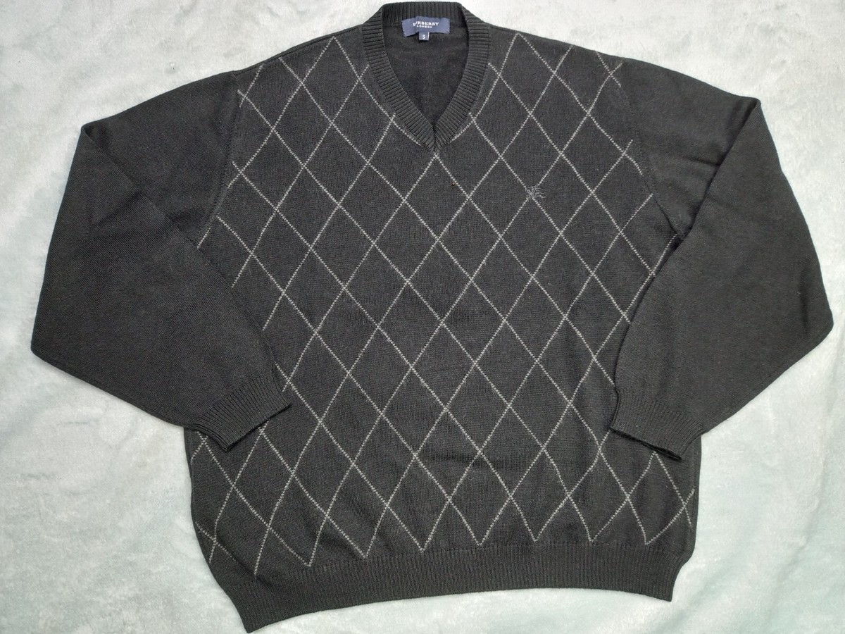 Burberry London Merino Wool Argyle V-Neck Pullover Sweater Men