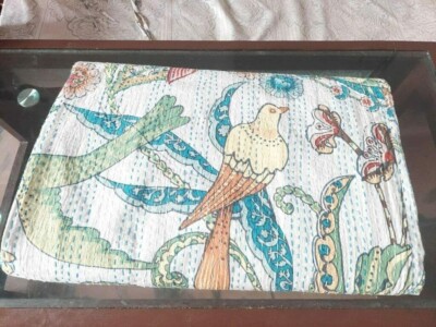 Indian Floral print kantha Quilt Bedspread Bedding Throw Cotton Blnaket