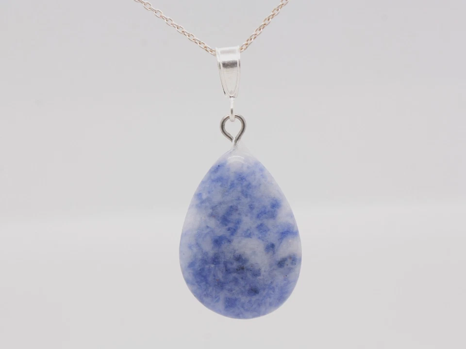 Pendente A Goccia In Sodalite Blu Naturale In Argento Sterling E Collana - Immagine 4 di 4