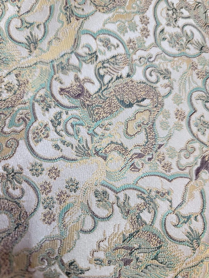 Tecido brocado jacquard padrão asiático por jarda bege sálvia para estofamento social - Imagem 4 de 4