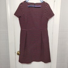 Talbots Striped Short Sleeved Square Neck A-Line Dress Pink Black Size 12
