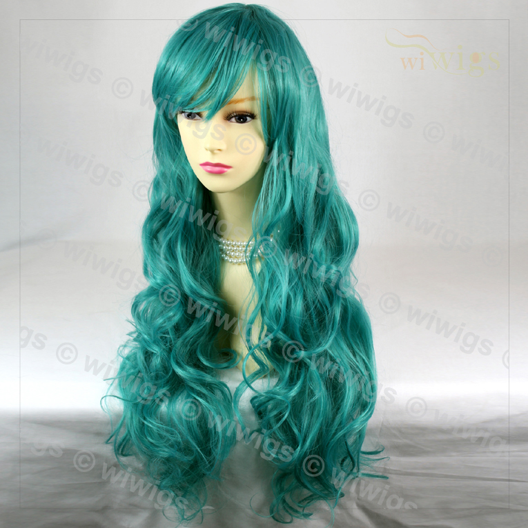 Wiwigs Supermodel Long Turquoise Green Curly Cosplay Party Hair