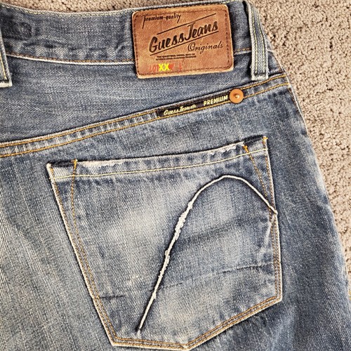 Guess Premium Jeans Herren 33x32 Blau Denim Mid Rise Relaxed Straight Button Fly