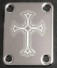 GUITAR NECK PLATE - Engraved PhotoEtched - CROSS Faith - Fits Fender - CHROME