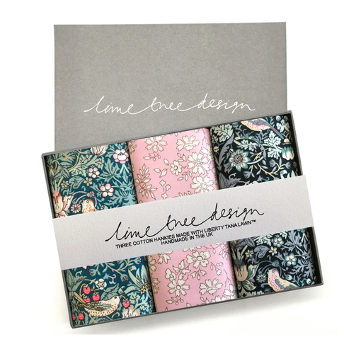 New Lime Tree Liberty Print Fabric -3 Hankies Strawberry Fields 11" Free Ship