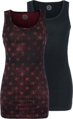 RED by EMP Damen schwarz-rote Basic Tops im Doppelpack