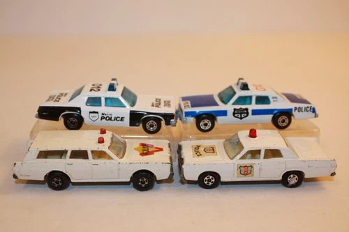 Four (4) Vintage 1970's Matchbox Police Cars MERCURY / PLYMOUTH GRAN FURY