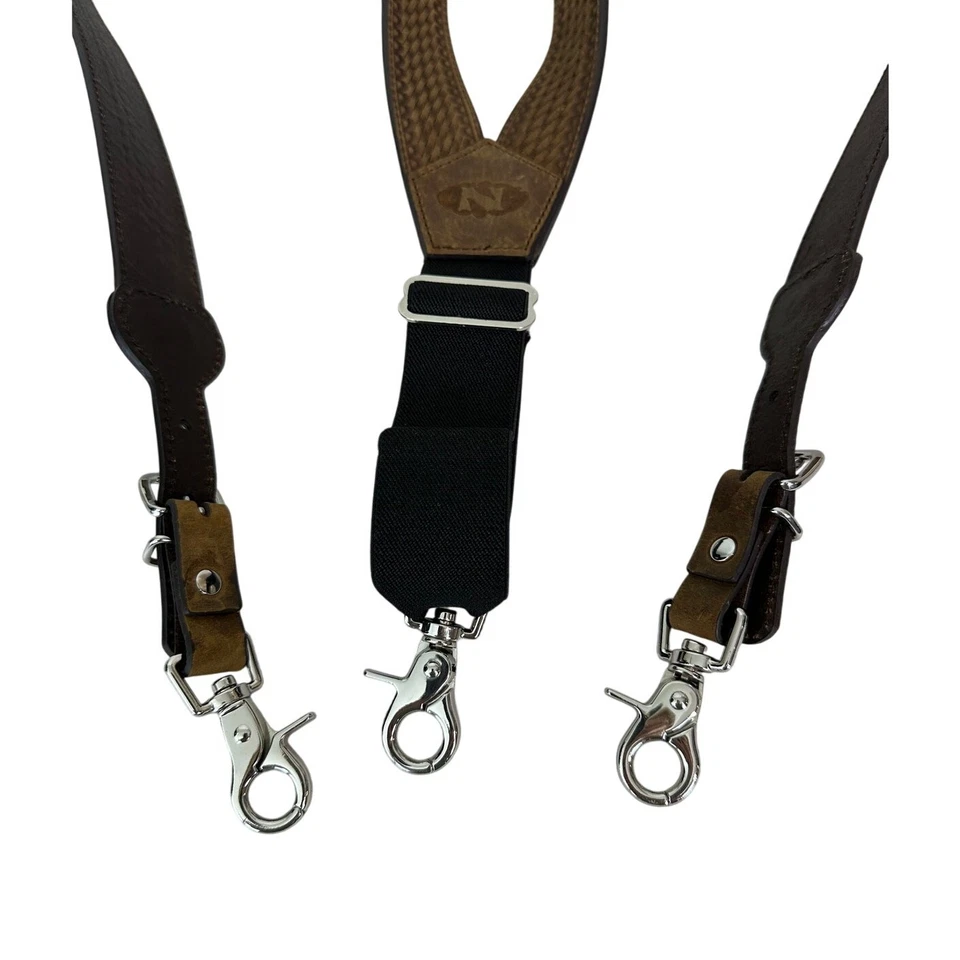 Nocona Men's Basket Weave Leather Belt & Suspender Gallus Brown XL - Image 2 of 4