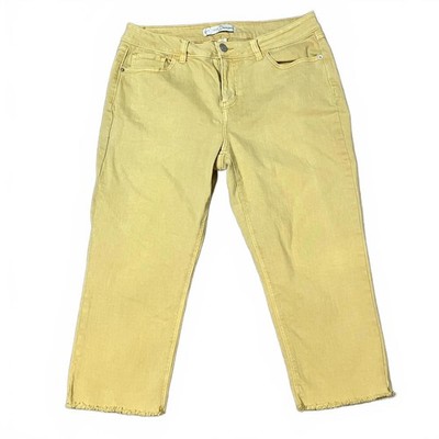 C Est. 1946 Denim Curvy Women's Raw Hem Cropped Chic Yellow Jeans Size 10