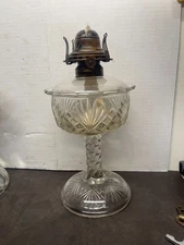 ANTIQUE Pedestal Hurricane Oil Lamp Table Lantern Clear Glass Lighting NICE