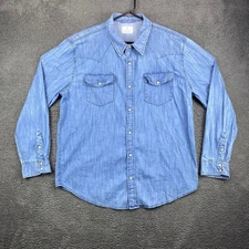 Mutual Weave Mens XXL Western Denim Shirt Long Sleeve Blue Cotton Blend