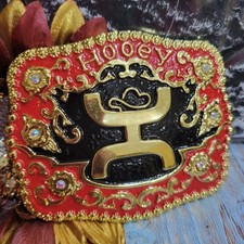 Western Cowbo belt buckle 3.5 X 4 inches gold red for 2" belt zinc alloy bling