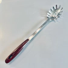 Vtg Spaghetti Serving Spoon Slotted Stainless Kitchen Utensil Italy 14” VGC