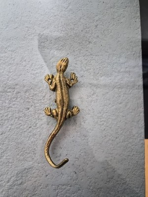 Vintage MCM Solid Brass Lizard Figurine 5'' Wall Decor Gecko Salamander