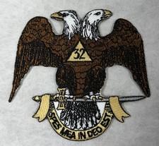 Masonic Scottish Rite 32nd Degree Double-Headed Eagle Patch Black Gold White
