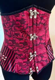 Steampunk-style Red/Black Underbust Corset Lace up Tummy Control Gothic L/XL